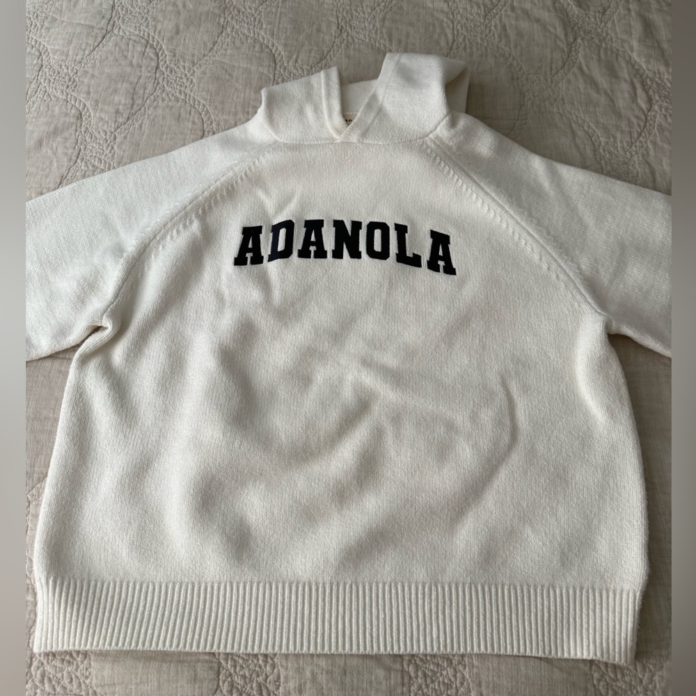Adanola Varsity Oversized Knit Hoodie - Cream/Navy Blue
